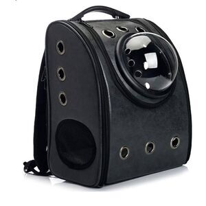 Dark Grey Vegan Leather Pet Carrier Backpack with Bubble Window